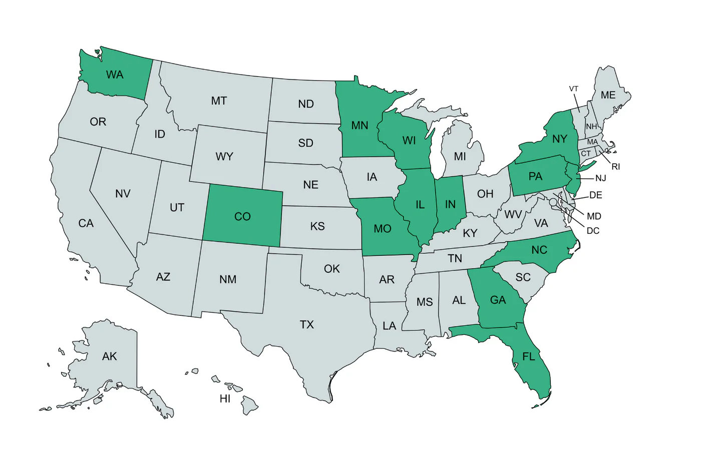 Map showing licensed states